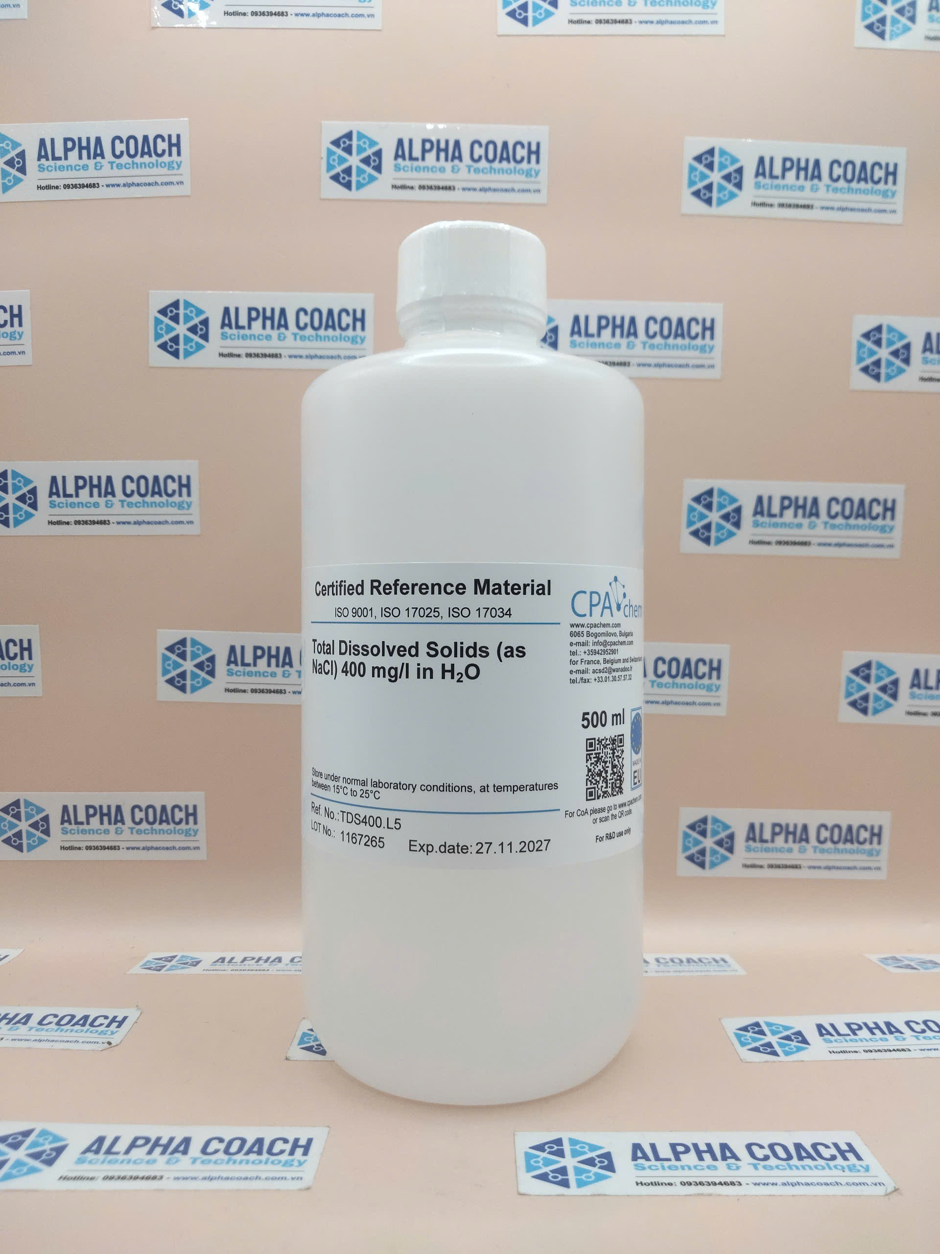 Dung dịch chuẩn TDS 400mg/L, mã TDS400.L5, chai 500ml, hãng CPAChem, Bungari