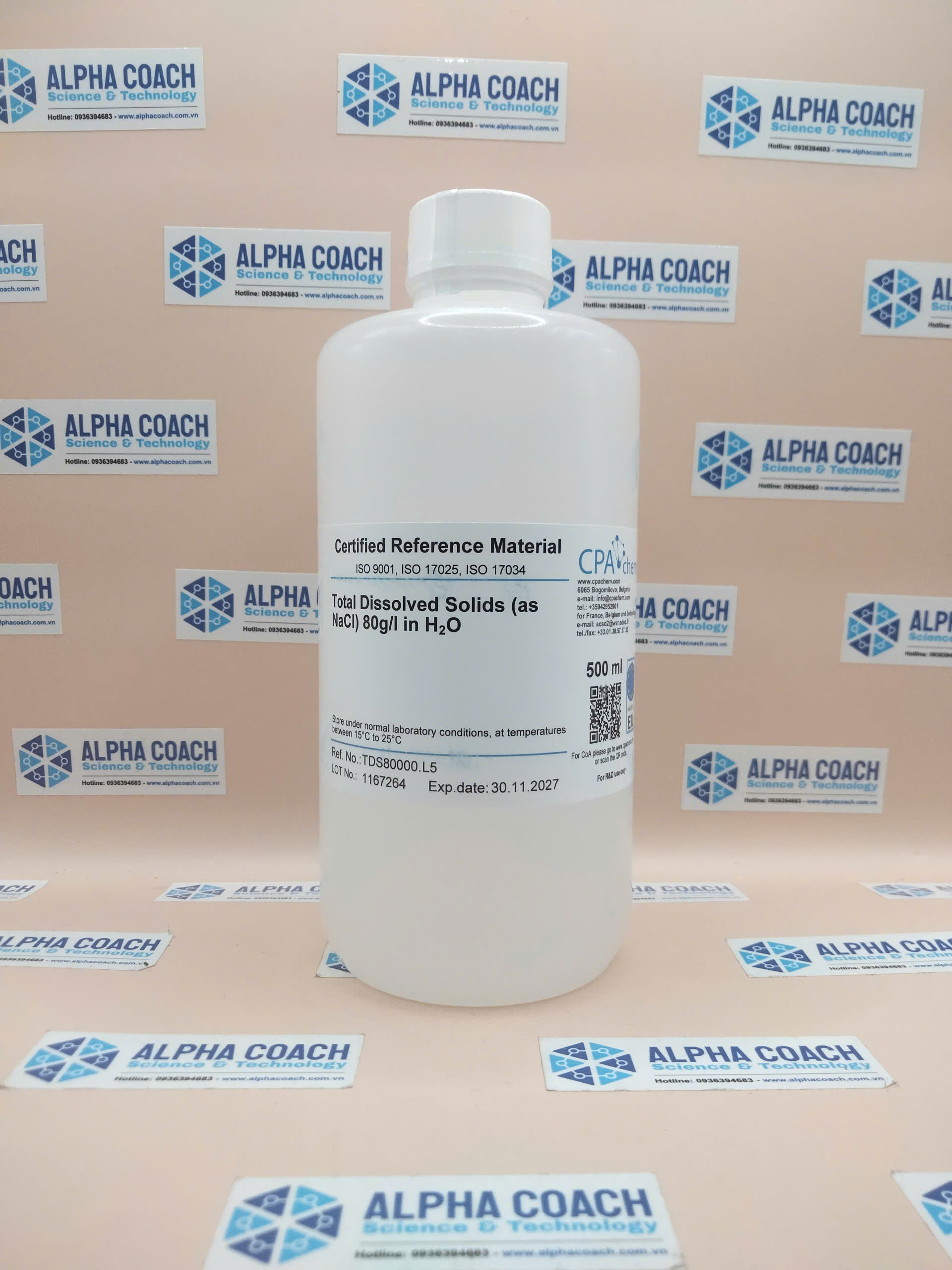 Dung dịch chuẩn TDS 80g/L - Total Dissolved Solids (as NaCl) 80g/l, mã TDS80000.L5, hãng CPAchem - Bungari