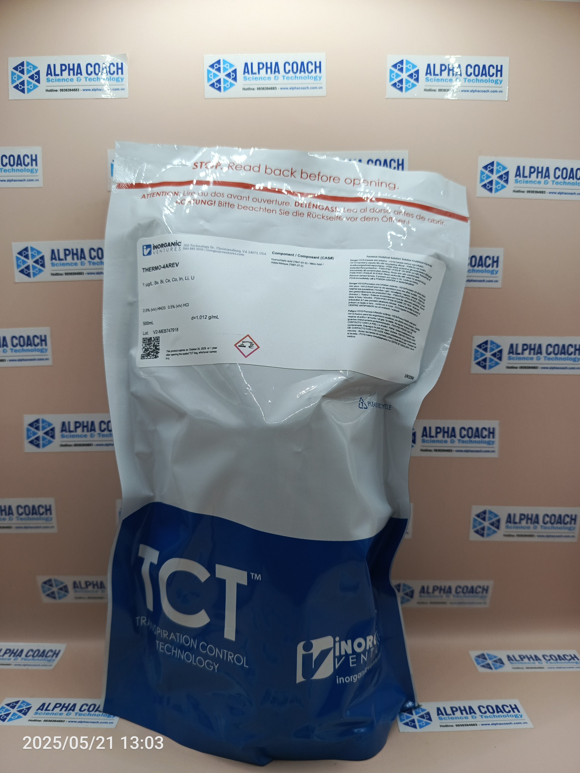 Dung dịch chuẩn Thermo iCAP Q Tuning, mã THERMO-4AREV-500ML, chai 500ml, hãng IV, Mỹ