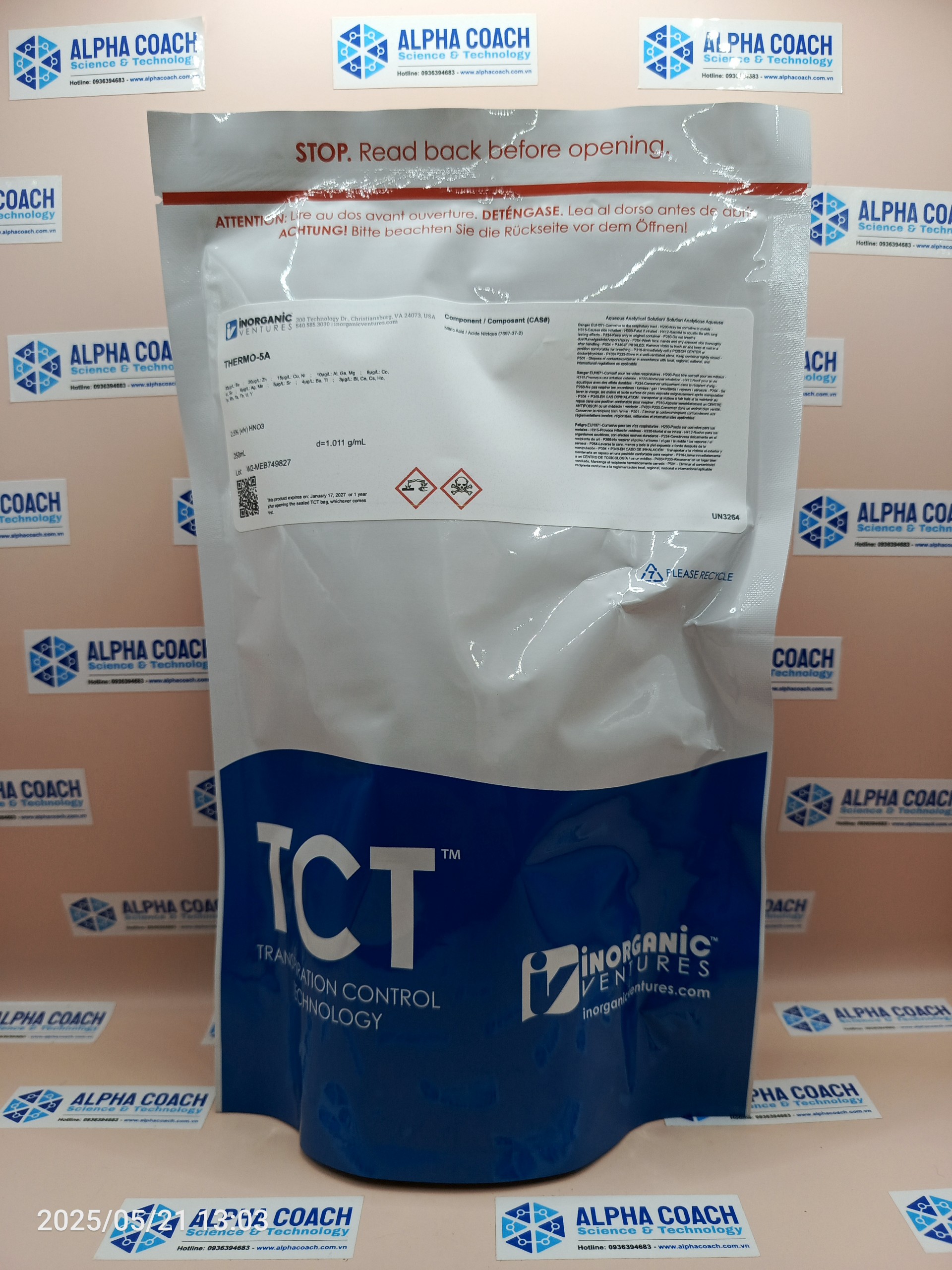 Dung dịch chuẩn iCAP Q Thermo TS, mã THERMO-5A, chai 125ml, hãng IV, Mỹ