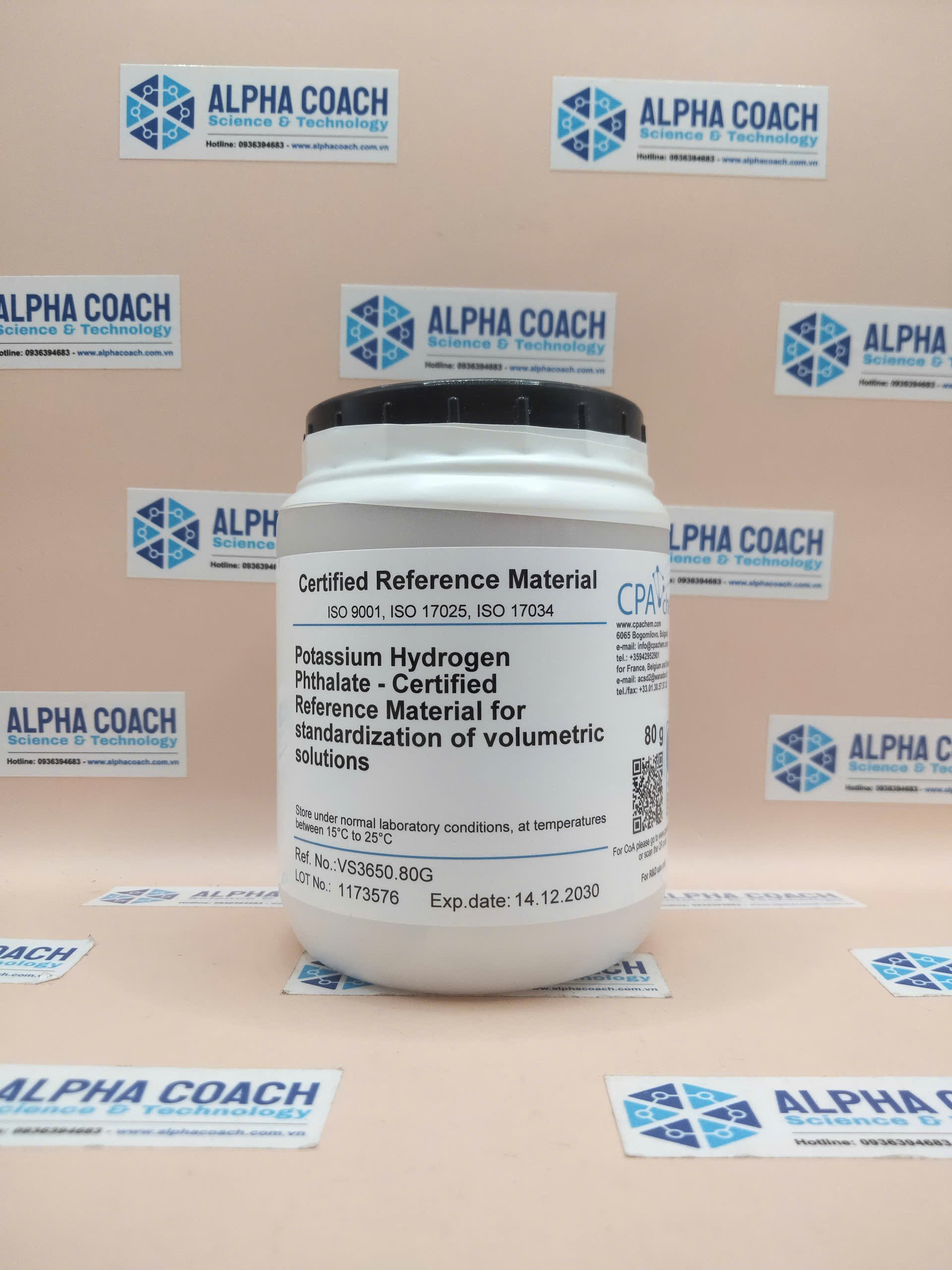 Chất chuẩn Potassium Hydrogen Phthalate - Certified Reference Material for standardization of volumetric solutions, mã VS3650.80G, hãng CPAchem, Bungari