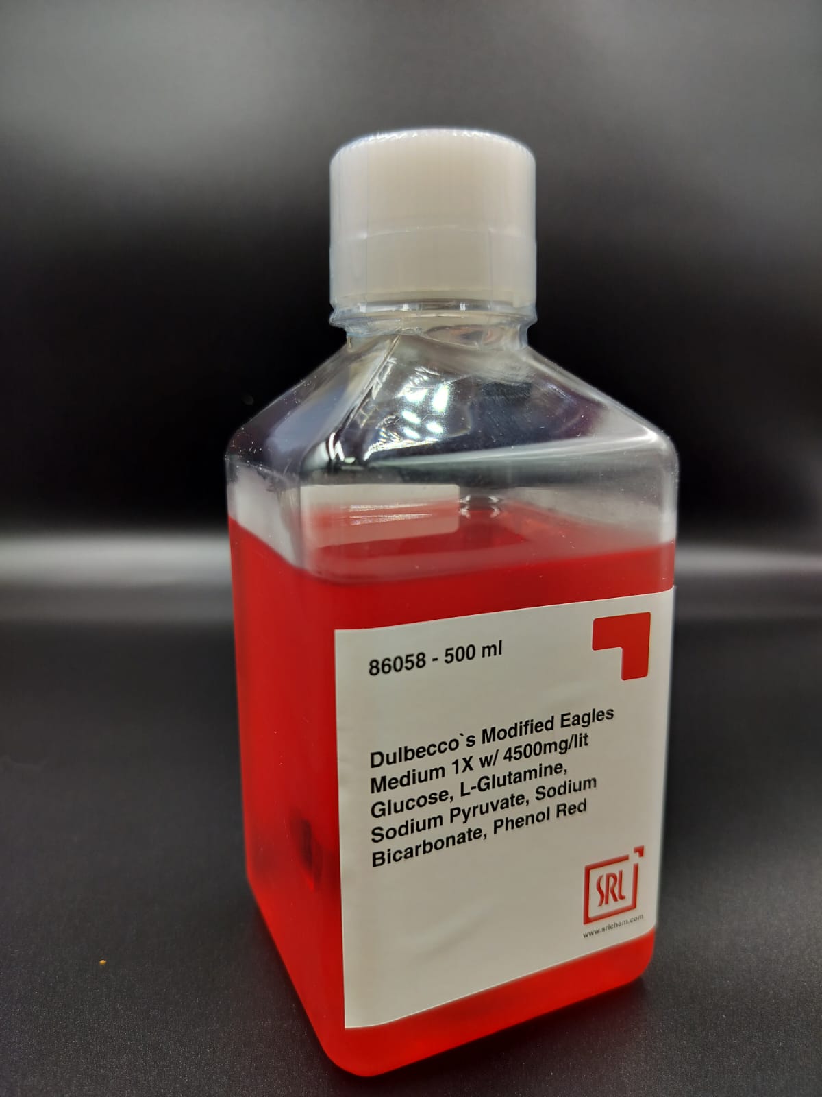 Hóa chất Dulbecco`s Modified Eagles Medium 1X w/ 4500mg/lit Glucose, L-Glutamine, Sodium Pyruvate, Sodium Bicarbonate, Phenol Red, hãng SRL, Ấn Độ
