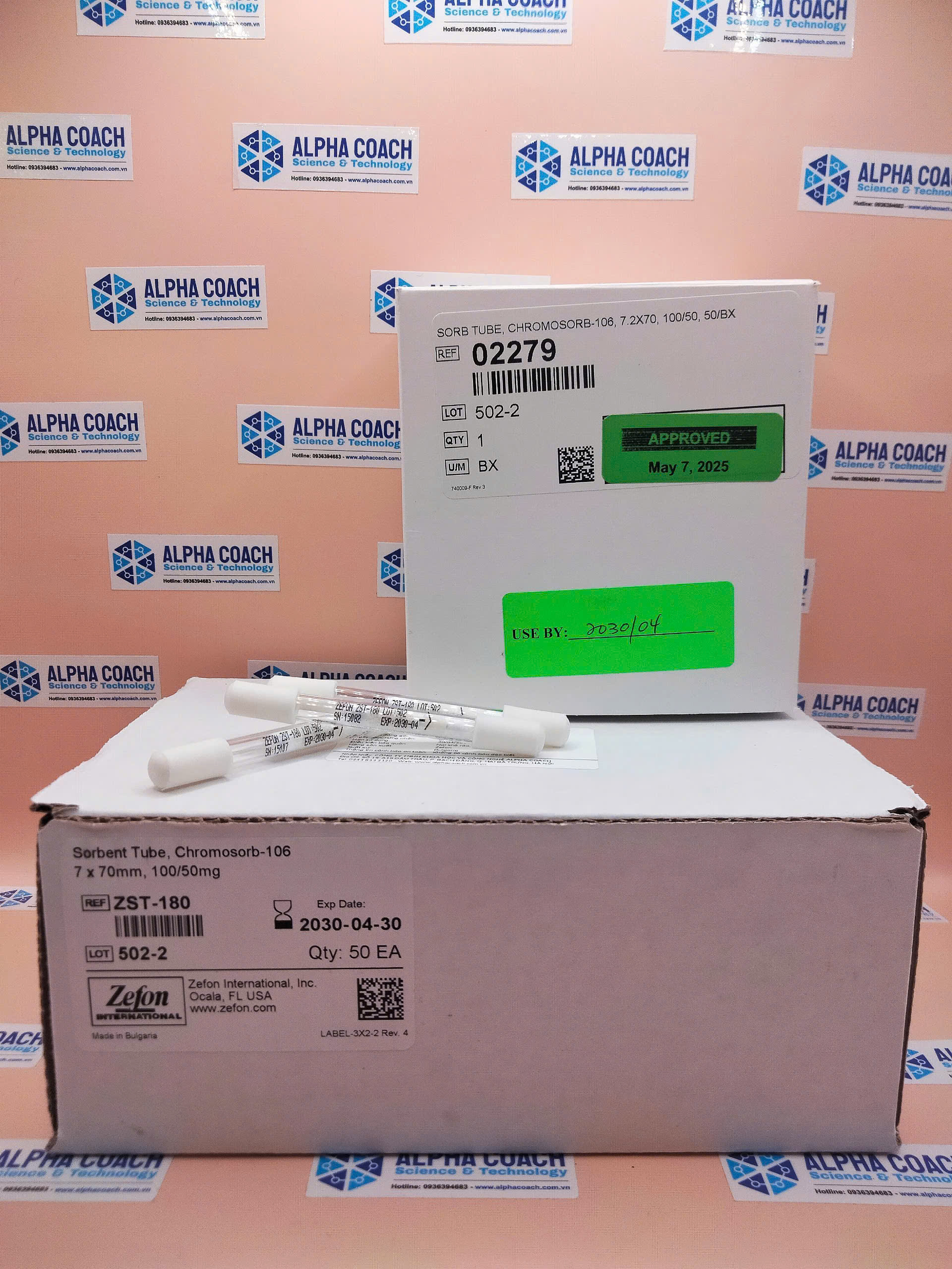 Ống hấp thụ CHROMOSORB-106, 7.2X70, 100/50, 50/BX, mã ZST-180, hãng Zefon, Mỹ