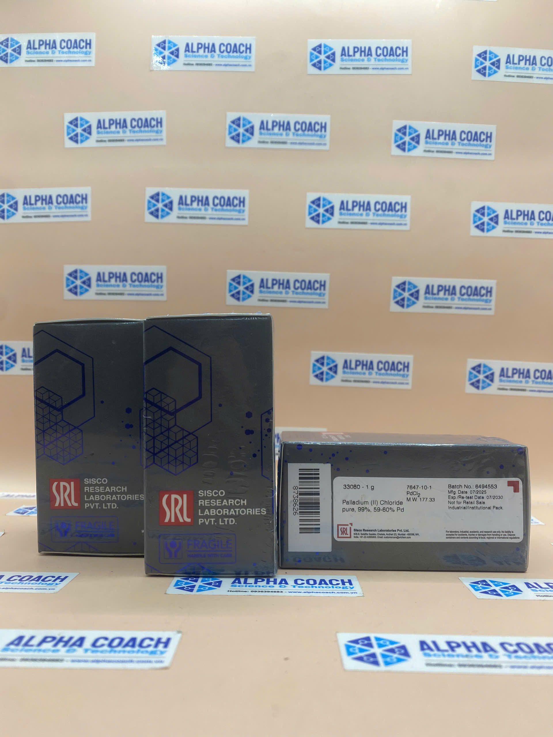 Hoá chất Palladium (II) Chloride pure, 99%, 59-60% Pd, lọ 1g, hãng SRL, Ấn Độ