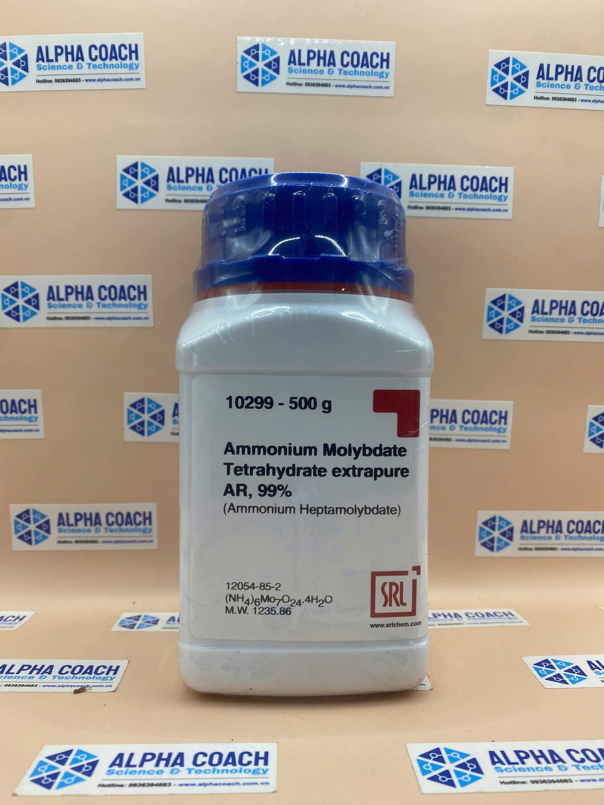 Hóa chất Ammonium Molybdate Tetrahydrate extrapure AR, 99%, lọ 500g, hãng SRL - Ấn Độ