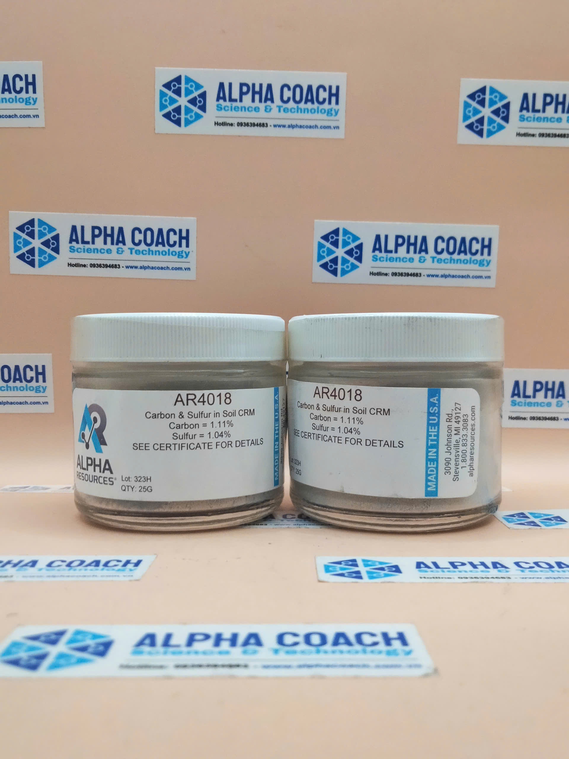 Vật liệu chuẩn CRM – Hàm lượng Carbon và Lưu huỳnh trong đất (C = 1,11%, S = 1,04%), hãng Alpha Resources, Mỹ
