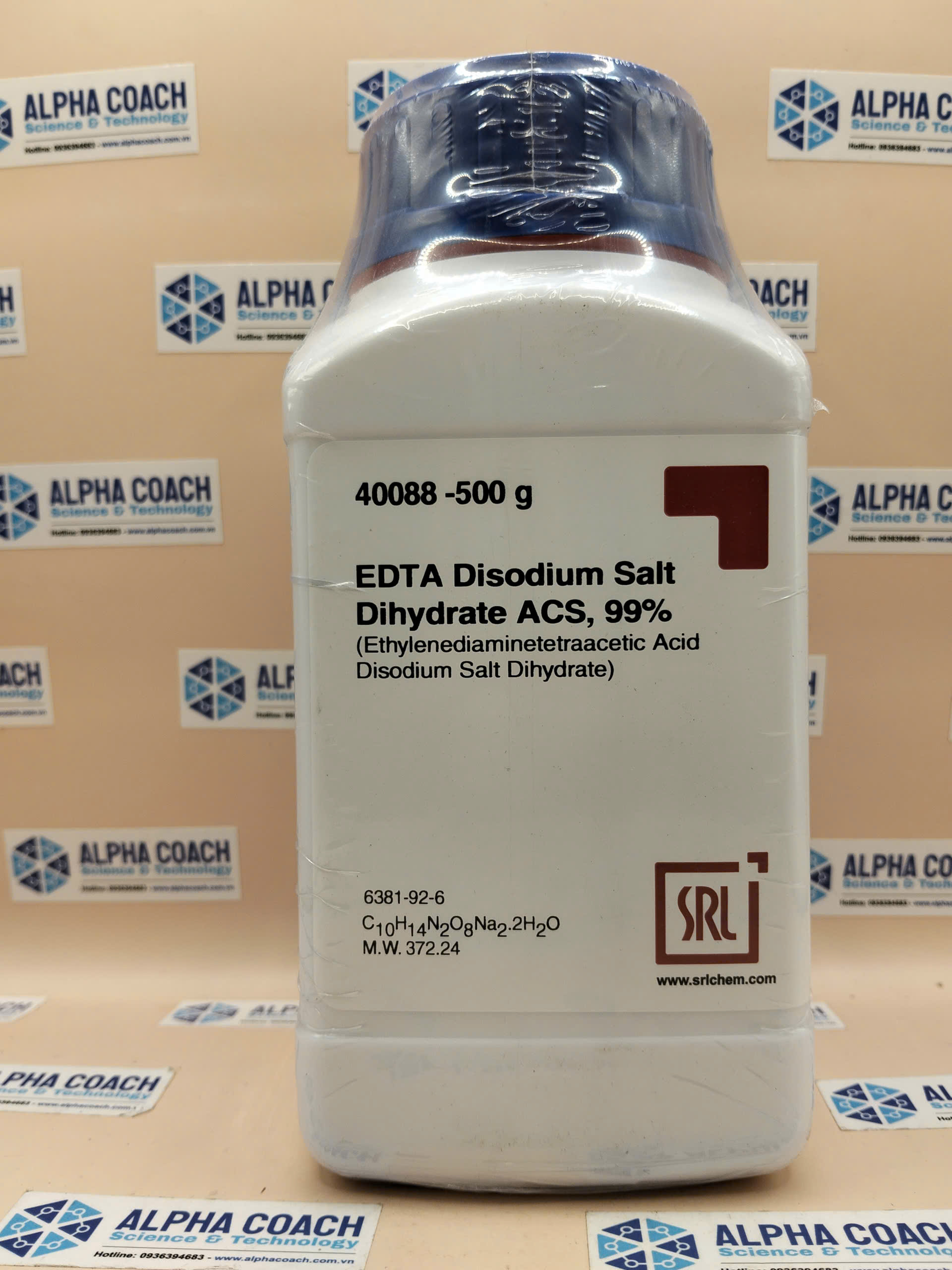 Hoá chất EDTA Disodium Salt Dihydrate ACS, 99%, chai 500g, hãng SRL, Ấn Độ