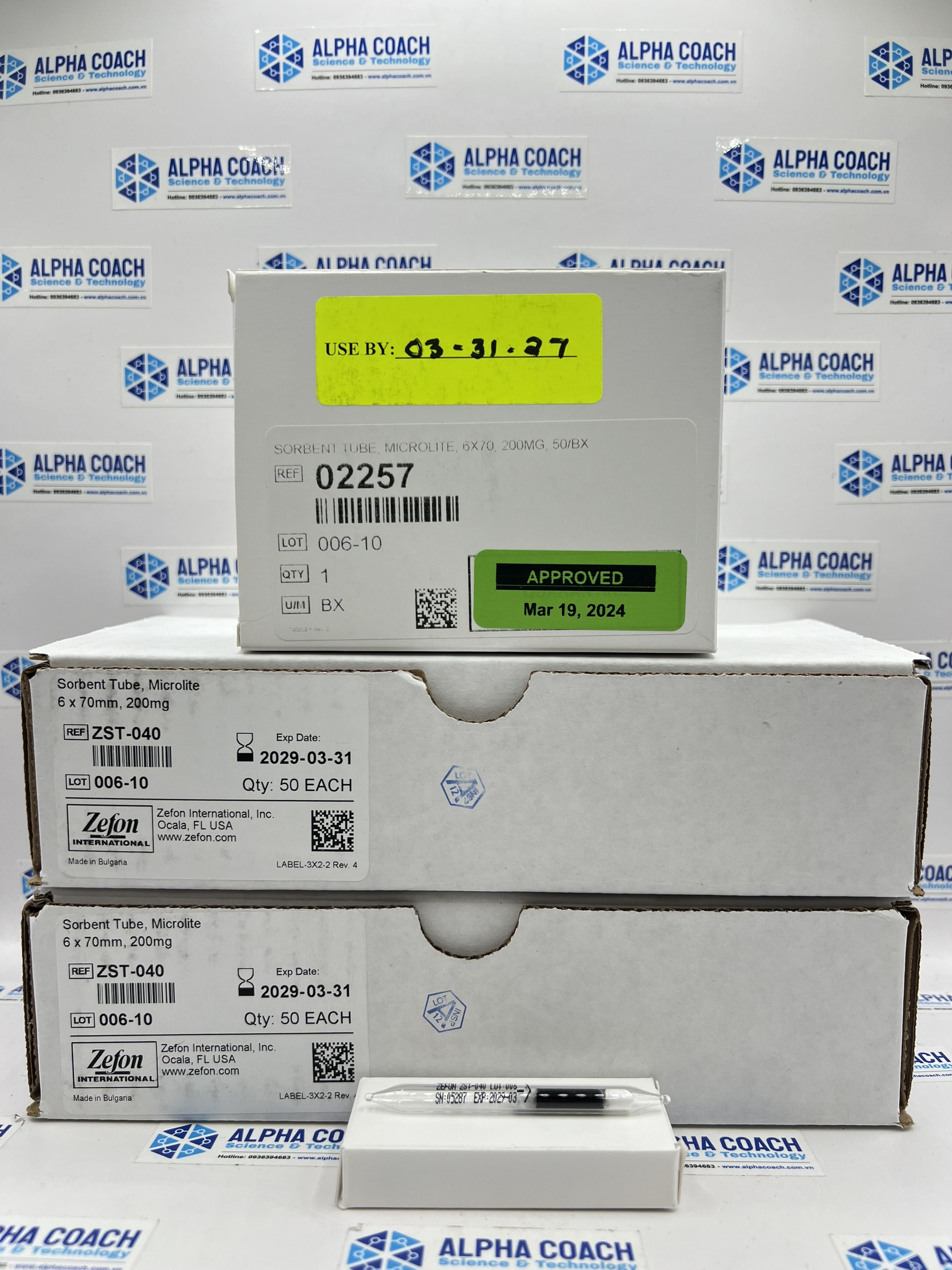 Ống hấp thụ Microlite Sorbent Tube, 6x70mm, 200mg, 50/bx, mã ZST-040, hãng Zefon - Mỹ